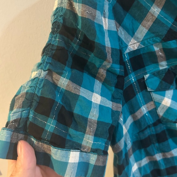 Candies size large blue and black plaid button up - Picture 4 of 6